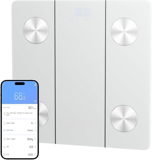 Elevon Digital Bathroom Scale for Body Weight, Precision Weighing Scale with LCD Display, and Durable Tempered Glass – Bathroom & Body Weight Scale for Home Use, White