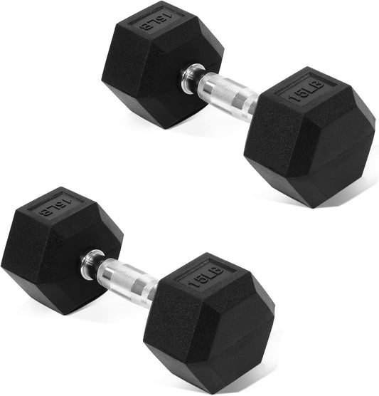 Fitvids Hex Dumbbells Rubber Coated Hand Weights for Exercises and Fitness, Pair
