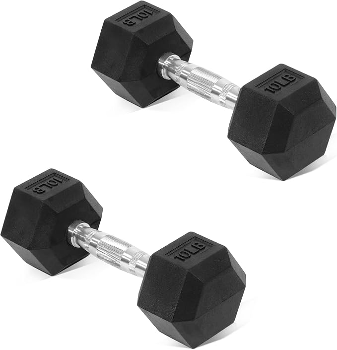 Fitvids Hex Dumbbells Rubber Coated Hand Weights for Exercises and Fitness, Pair