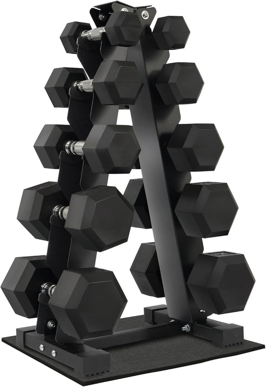 Fitvids Rubber Coated Hex Dumbbell Weight Set and Storage Rack, 100LB Set or 150LB Set, 5-20 lbs Pairs or 5-25 lbs Pairs