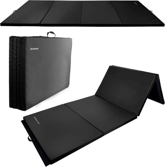 Fitvids Folding Exercise Gymnastics Mat, 4'x8'x2" Gym Workout Mat with Carrying Handles 4-Fold High-Density Anti-Tear Portable Fitness Aerobics Mats for Home Gym Yoga Pilates Tumbling MMA Core Training, Multiple Colors