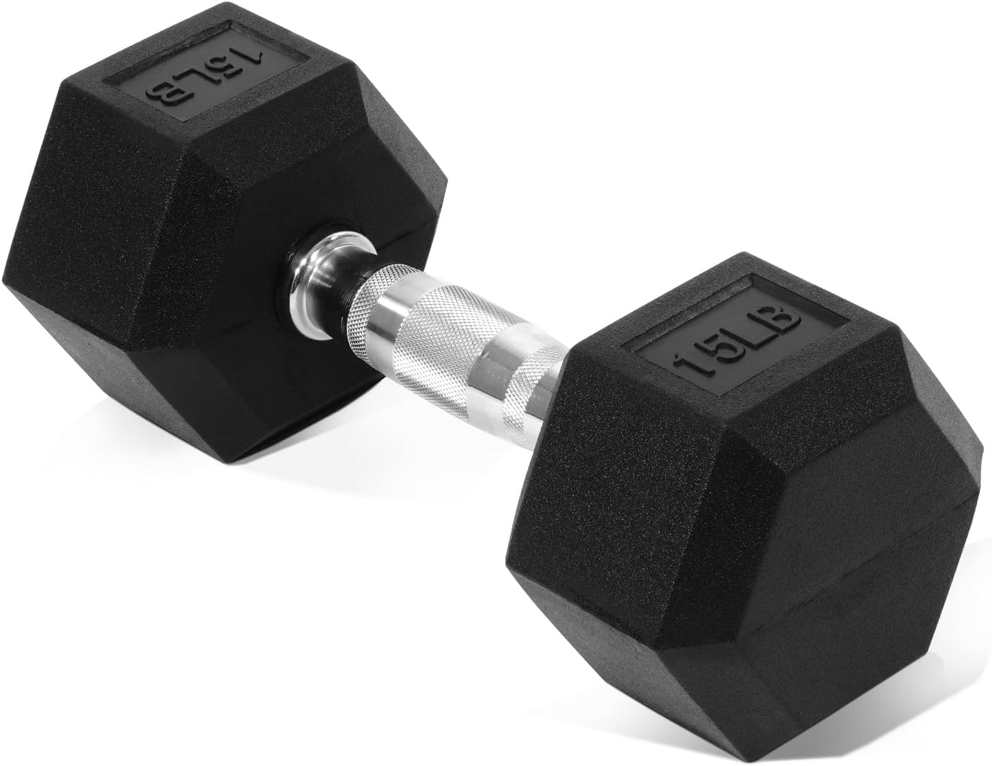 Fitvids Hex Dumbbells Rubber Coated Hand Weights for Exercises and Fitness, 15 LB Single