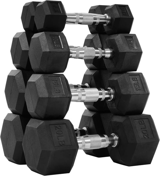 Fitvids Rubber Encased Hex Dumbbell Set Contoured Handle for Muscle Toning, Strength Building & Full Body Workout, 60LB, 100LB and 150LB Set