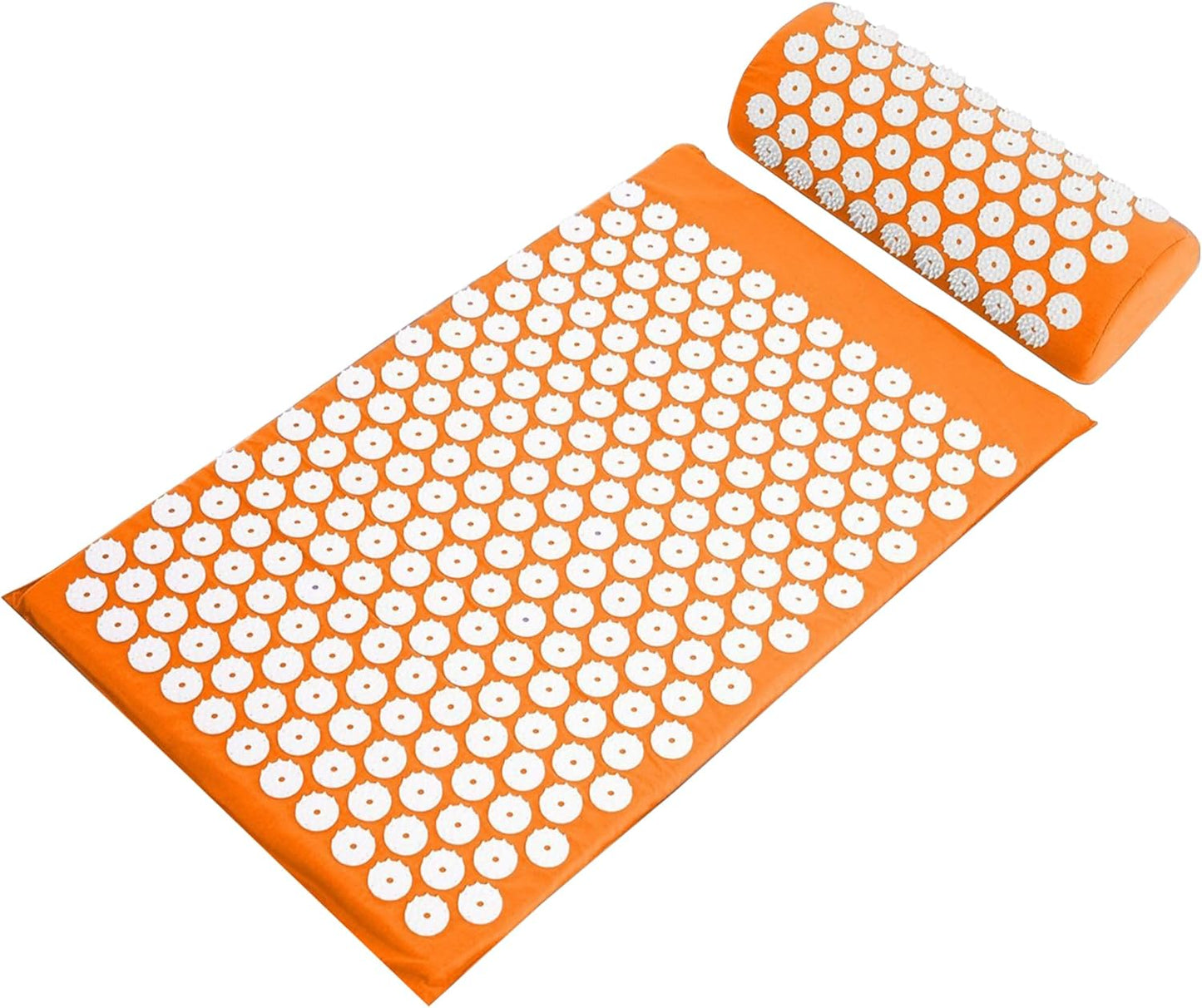 Fitvids Acupressure Mat and Pillow Set for Back/Neck Pain, Acupuncture Products to Relieve Muscle Fatigue, Improve Insomnia for Sedentary People, Acupuncture Eases Stress, Massage Mat, Orange