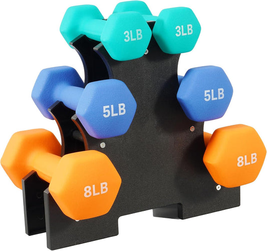 Fitvids Colored Neoprene Dumbbell Set with Rack, Multiple Weight Options, 20LBS, 32LBS, 50LBS, 56LBS Sets