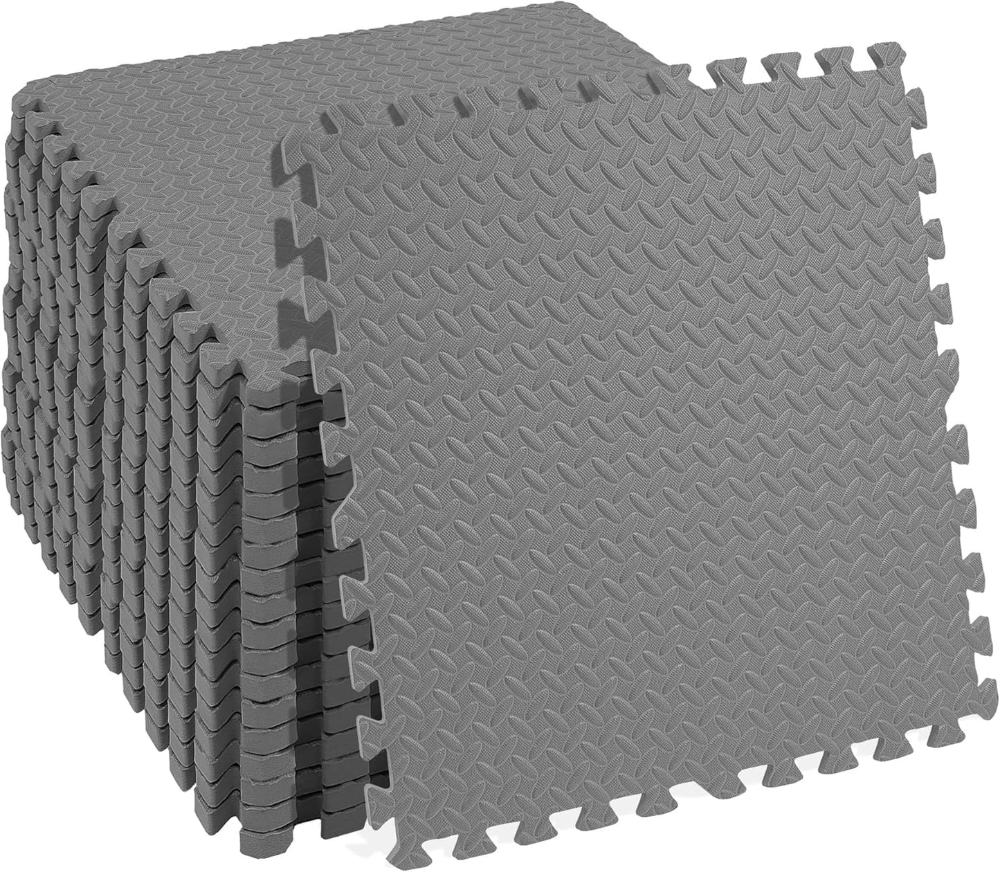 Fitvids Puzzle Exercise Mat with EVA Foam Interlocking Tiles, Gray, 1” Thick, 6 Tiles, 24 Sq Ft