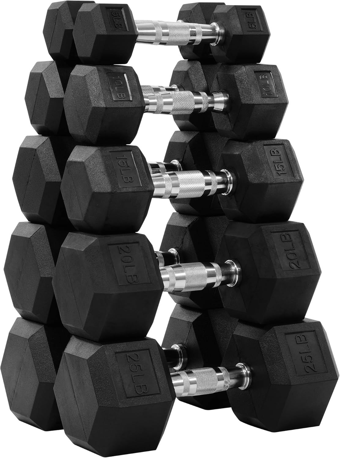 Fitvids Rubber Encased Hex Dumbbell Set Contoured Handle for Muscle Toning, Strength Building & Full Body Workout, 60LB, 100LB and 150LB Set