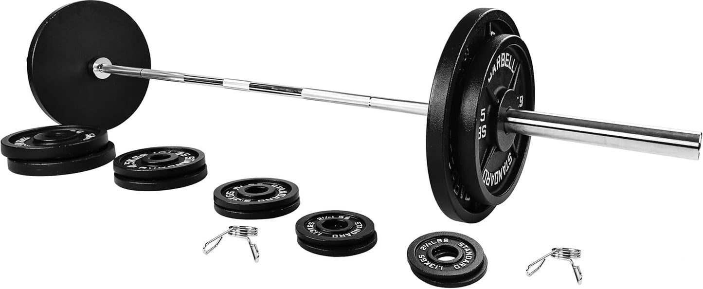 Olympic 2-Inch Cast Iron Barbell Set, Including 255 Pounds Weight Plates Set & 7FT Olympic Bar (300 Pounds Total), Multiple Packages