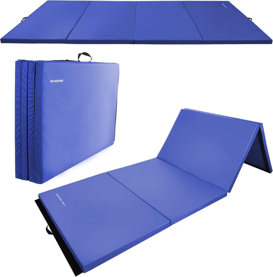 Fitvids Folding Exercise Gymnastics Mat, 4'x8'x2" Gym Workout Mat with Carrying Handles 4-Fold High-Density Anti-Tear Portable Fitness Aerobics Mats for Home Gym Yoga Pilates Tumbling MMA Core Training, Multiple Colors