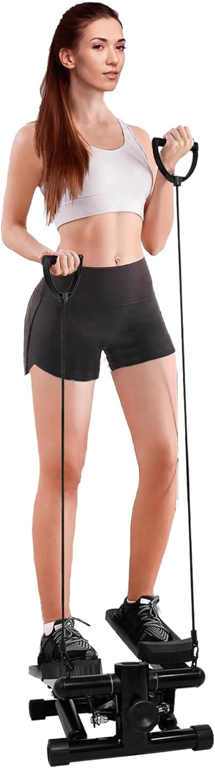 Fitvids Pre-Assembled Adjustable Mini Stepper Stair Stepper Stepping Machine with Resistance Bands, Dark Gray