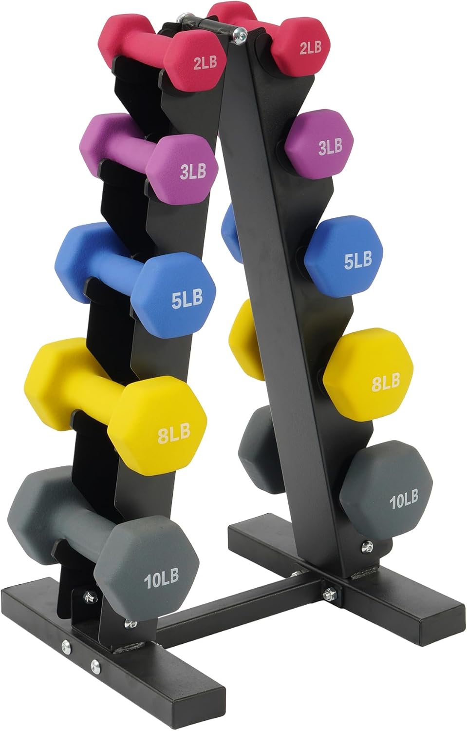 Fitvids Colored Neoprene Dumbbell Set with Rack, Multiple Weight Options, 20LBS, 32LBS, 50LBS, 56LBS Sets