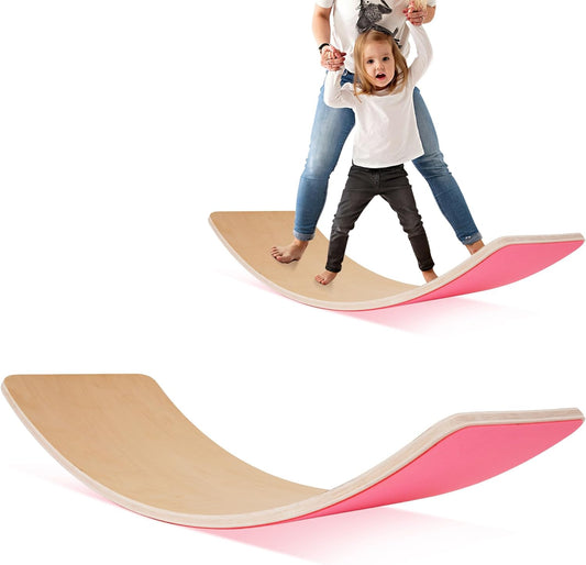 Fitvids Balance Board, 32 Inch Wooden Wobble Board, Montessori Rocker Yoga Curvy Board Natural Wood, Open Ended Learning Toy, Sensory Play Equipment for Office & Classroom, Flamingo