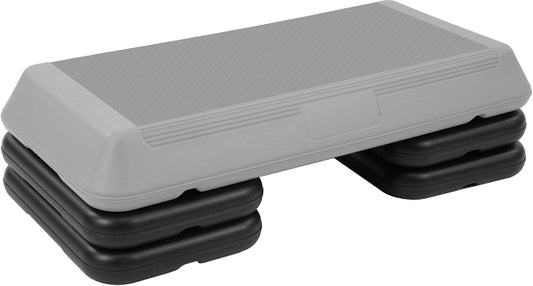 Fitvids Step Aerobic Platform, 28" Exercise Step with 3 levels Adjustable Height, 4 Stackable Risers, Fitness Training Workout Stepper for Home Gym, Cardio Strength, Black & Gray