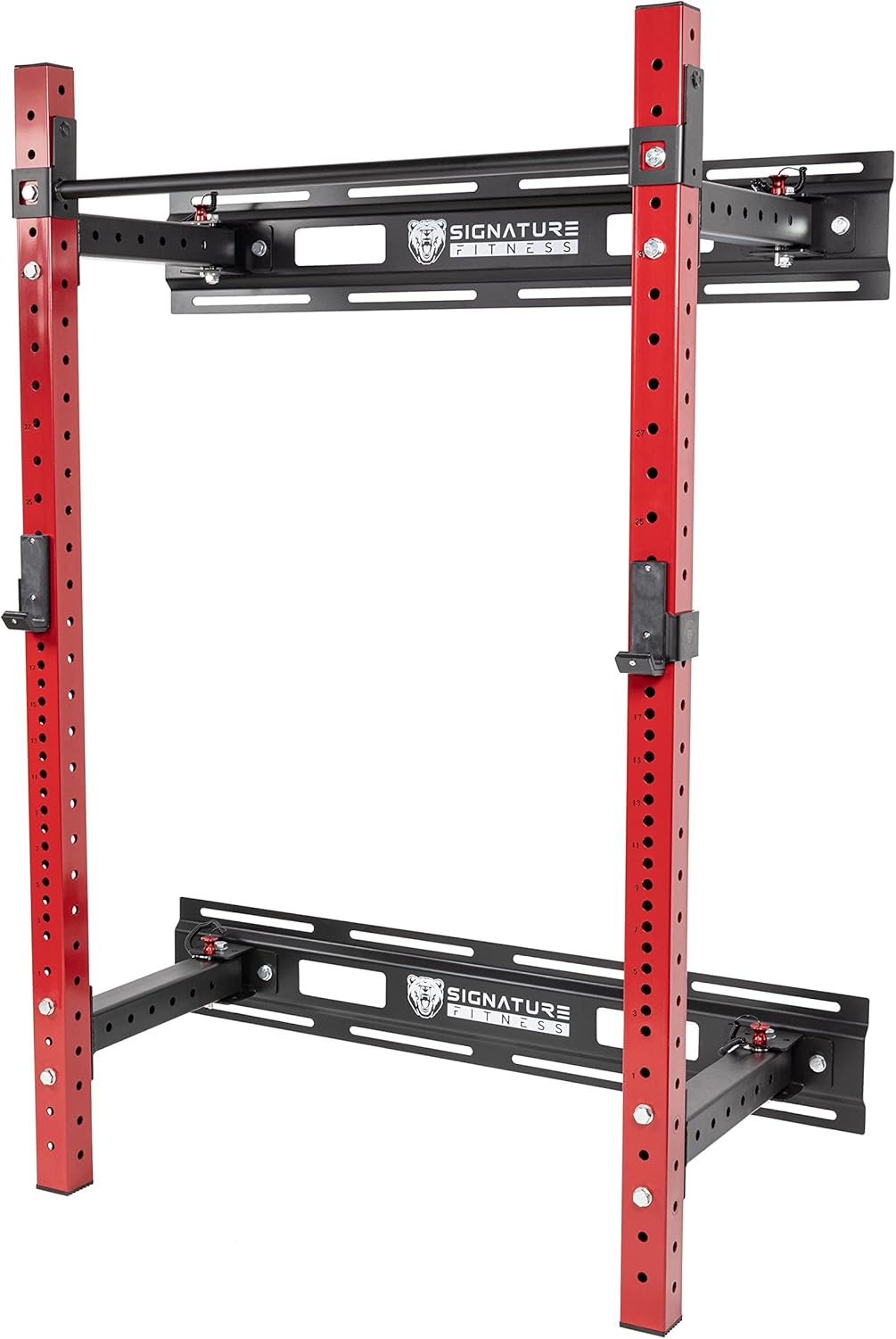 Fitvids 3” x 3” Wall Mounted Fold-in Power Cage Squat Rack with Adjustable Pull Up Bar and J Hooks - Space-Saving Home Gym