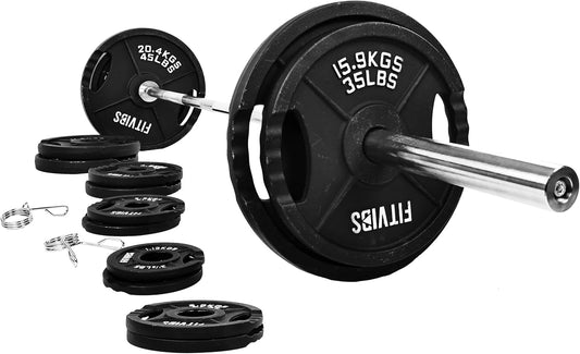 Olympic 2-Inch Cast Iron Barbell Set, Including 255 Pounds Weight Plates Set & 7FT Olympic Bar (300 Pounds Total), Multiple Packages