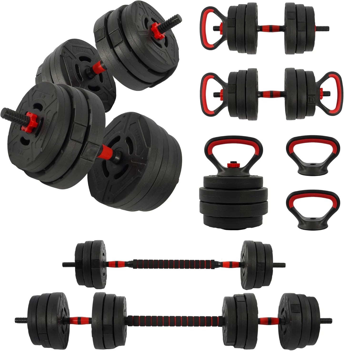 Fitvids Multi-Functional Portable Changeable Dumbbell and Barbell Kettlebell Set with Adjustable Weights, Multiple Styles, 40LBS or 60LBS Sets