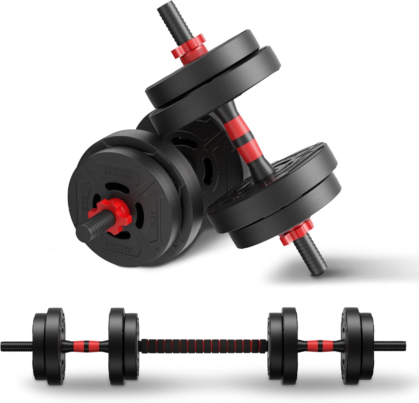 Fitvids Multi-Functional Portable Changeable Dumbbell and Barbell Kettlebell Set with Adjustable Weights, Multiple Styles, 40LBS or 60LBS Sets
