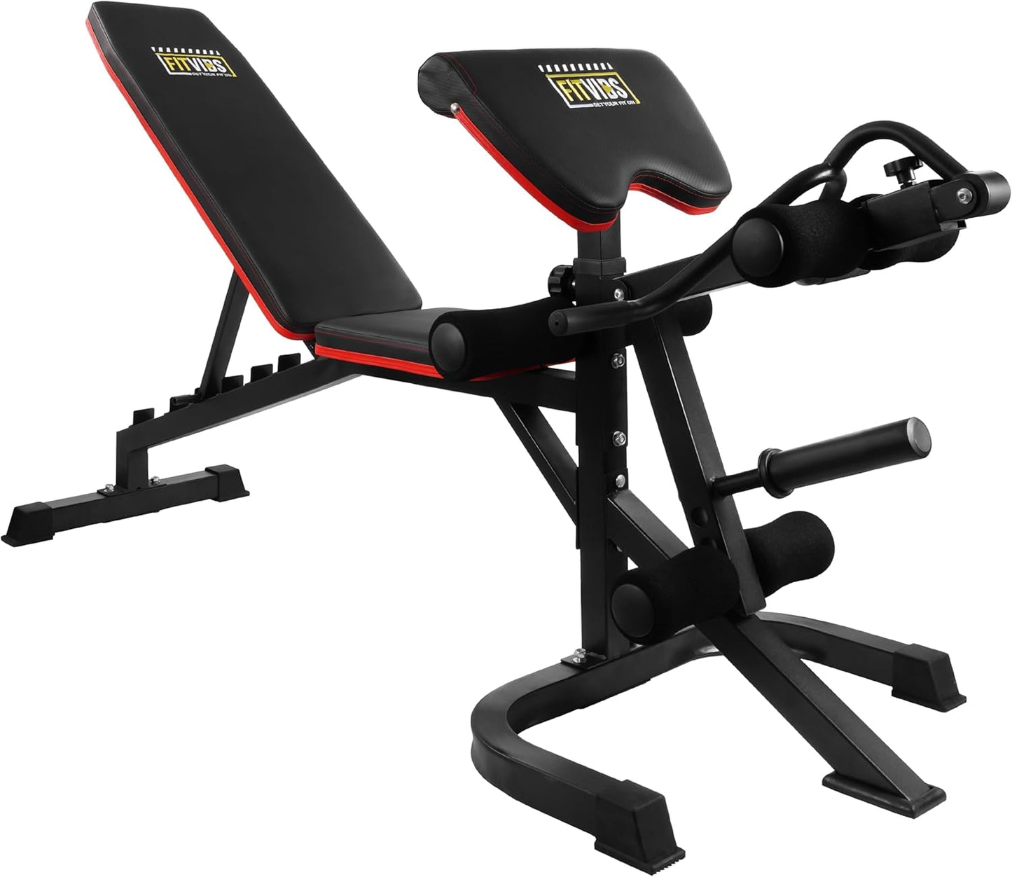 Fitvids Adjustable Weight Bench, Workout Bench for Home Gym, Adjustable 6 Position Utility Bench with Leg Extension and Preacher Pad, Leg Extension and Curl Machine