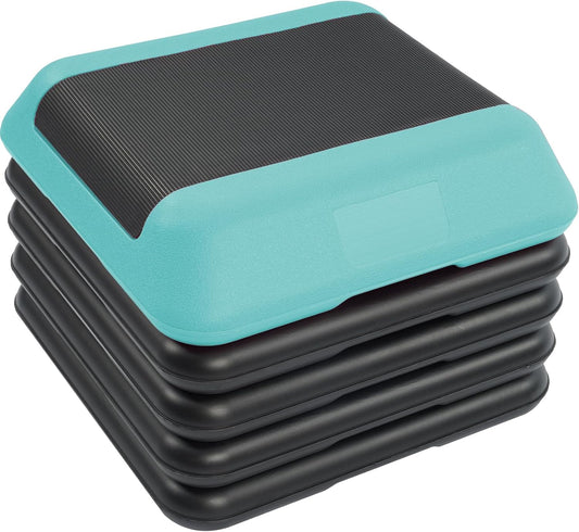 Fitvids Step Aerobic Platform, 16" Exercise Step with 5 levels Adjustable Height, 4 Stackable Risers, Fitness Training Workout Stepper for Home Gym, Cardio Strength, Black & Blue
