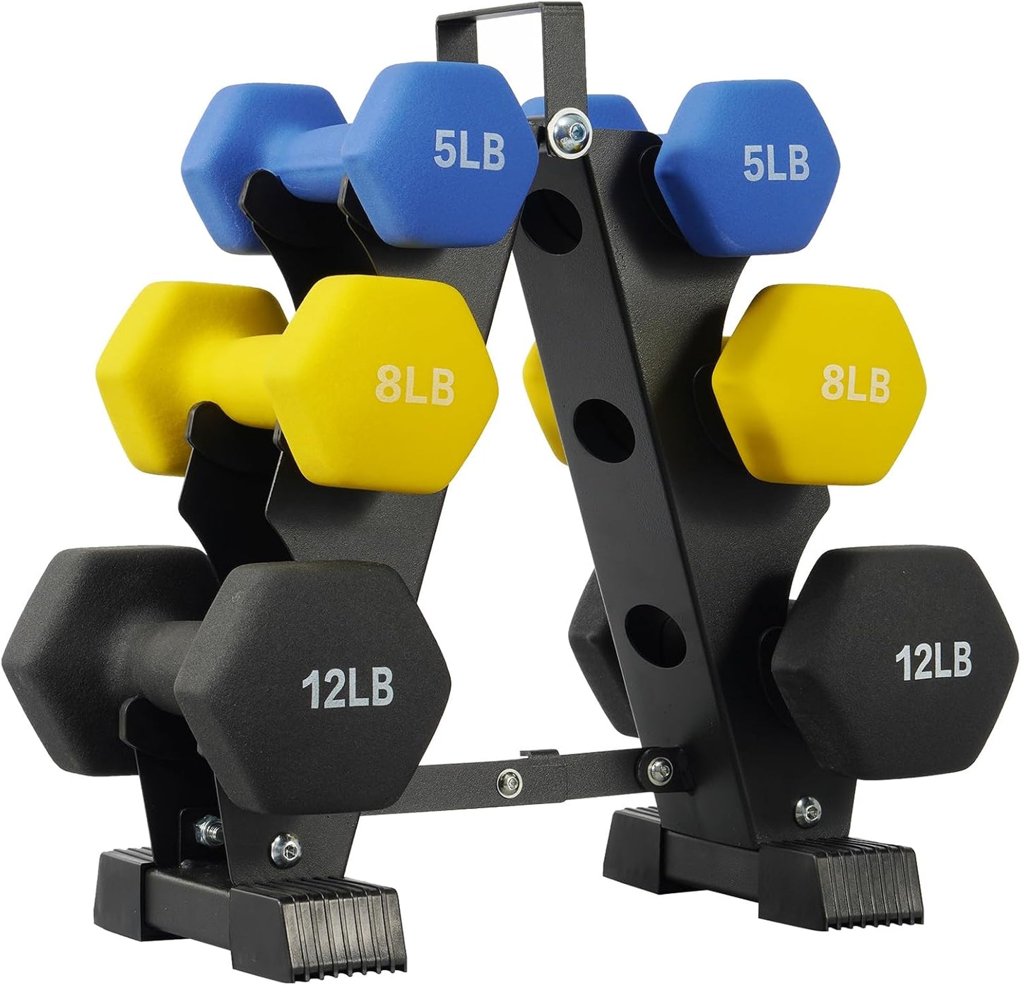 Fitvids Colored Neoprene Dumbbell Set with Rack, Multiple Weight Options, 20LBS, 32LBS, 50LBS, 56LBS Sets