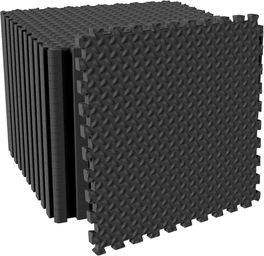 Fitvids Puzzle Exercise Gym Flooring Mat, 3/4" Thick High-Density EVA Interlocking Tiles, Workout Mat for Home Gym, Fitness Equipment, MMA, Gymnastics, 24-Piece Shock-Absorbing Exercise Mat (96 Sq Ft)