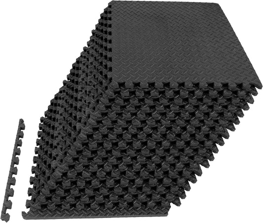 Fitvids Puzzle Exercise Gym Flooring Mat, 1" Thick High-Density EVA Interlocking Tiles, Workout Mat for Home Gym, Fitness Equipment, MMA, Gymnastics, 18-Piece Shock-Absorbing Exercise Mat (72 Sq Ft)