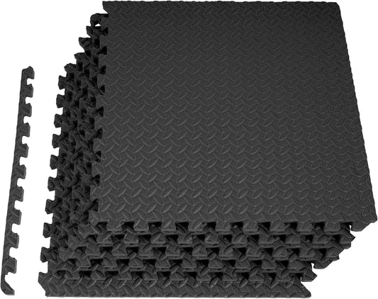 Fitvids Puzzle Exercise Gym Flooring Mat, 3/4" Thick High-Density EVA Interlocking Tiles Workout Mat for Home Gym, Fitness Equipment, MMA, Gymnastics, 6-Piece Shock-Absorbing Exercise Mat (24 Sq Ft)