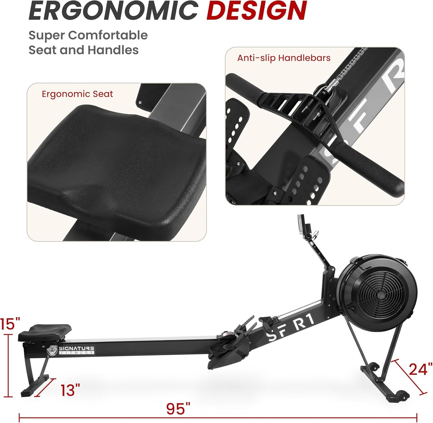 Fitvids Rowing Machine for Home, Professional Indoor Rowers, Wind Resistance Rowers with LCD Display, Adjustable Air Resistance, Comfortable Seat Cushion, Easy Storage