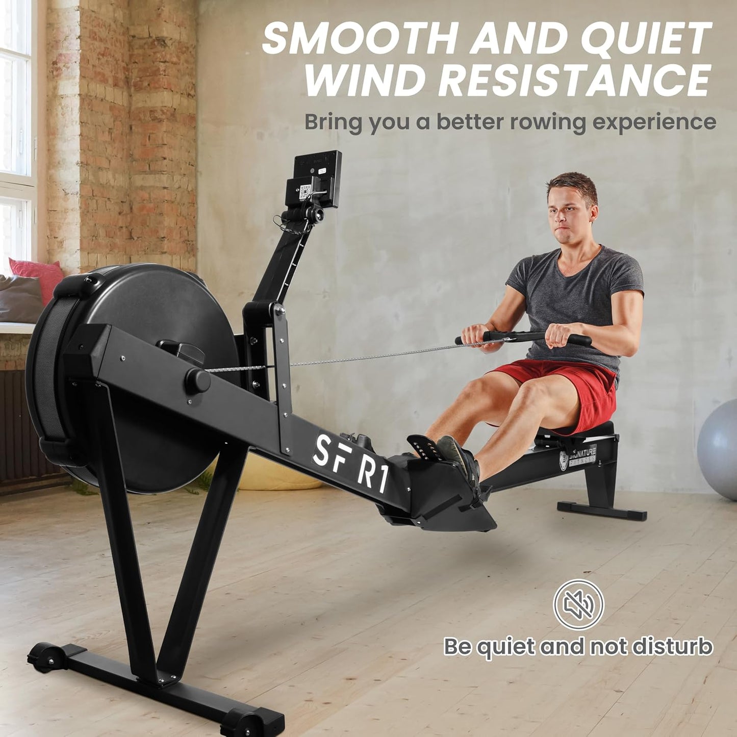 Fitvids Rowing Machine for Home, Professional Indoor Rowers, Wind Resistance Rowers with LCD Display, Adjustable Air Resistance, Comfortable Seat Cushion, Easy Storage