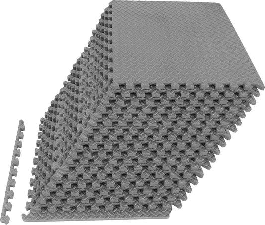 Fitvids Puzzle Exercise Gym Flooring Mat, 1" Thick High-Density EVA Interlocking Tiles, Workout Mat for Home Gym, Fitness Equipment, MMA, Gymnastics, 18-Piece Shock-Absorbing Exercise Mat (72 Sq Ft)