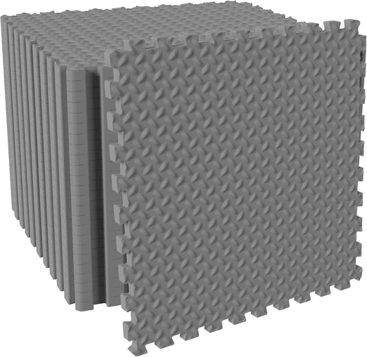 Fitvids Puzzle Exercise Gym Flooring Mat, 3/4" Thick High-Density EVA Interlocking Tiles, Workout Mat for Home Gym, Fitness Equipment, MMA, Gymnastics, 24-Piece Shock-Absorbing Exercise Mat (96 Sq Ft)