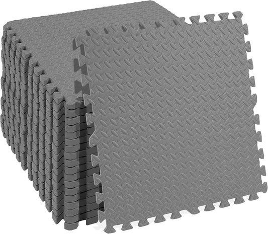 Fitvids Puzzle Exercise Mat with EVA Foam Interlocking Tiles, Gray, 1” Thick, 6 Tiles, 24 Sq Ft
