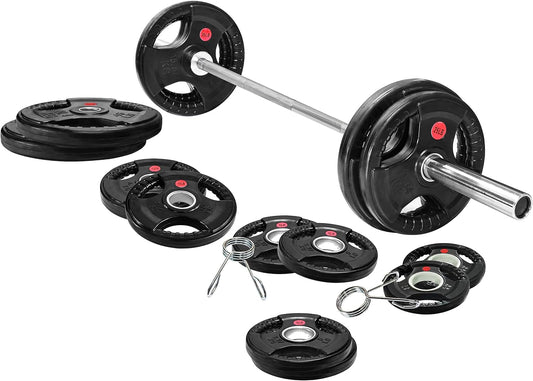 Olympic 2-Inch Cast Iron Barbell Set, Including 255 Pounds Weight Plates Set & 7FT Olympic Bar (300 Pounds Total), Multiple Packages