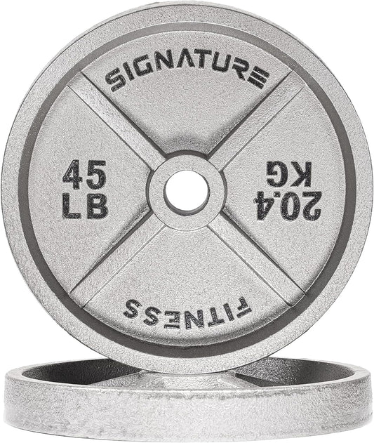 Fitvids Cast Iron Plate Weight Plate for Strength Training and Weightlifting, 1-Inch Center (Olympic), 45LB (Pair)