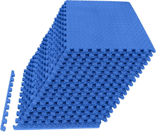 Fitvids Puzzle Exercise Gym Flooring Mat, 1" Thick High-Density EVA Interlocking Tiles, Workout Mat for Home Gym, Fitness Equipment, MMA, Gymnastics, 18-Piece Shock-Absorbing Exercise Mat (72 Sq Ft)